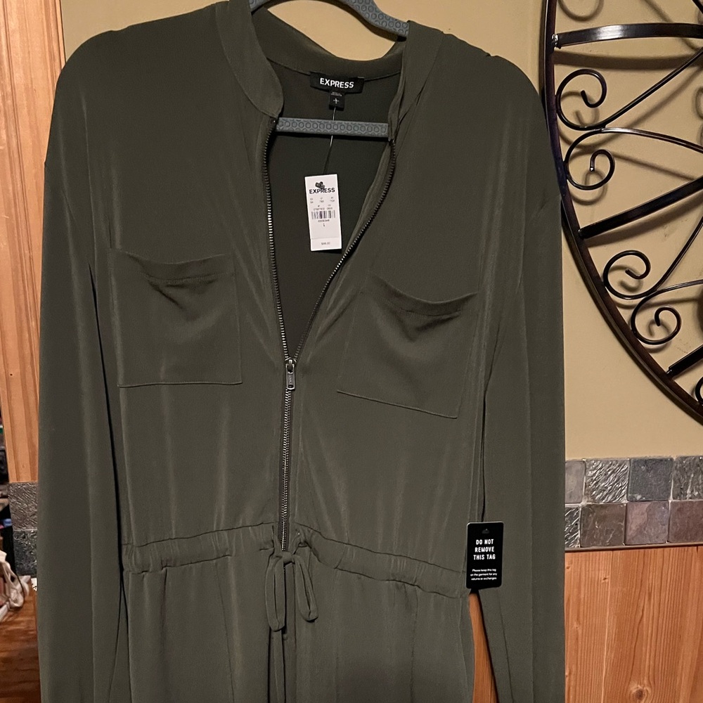 Express Long Sleeve Olive Jumpsuit Size Large